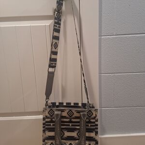 Geometric Pattern Crossbody Bag - Black and Gray